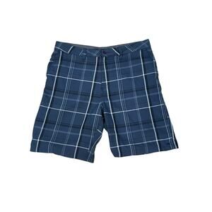 O'Neill Men's Plaid Blue Casual Shorts Size 38 Flat Front Pockets Zip